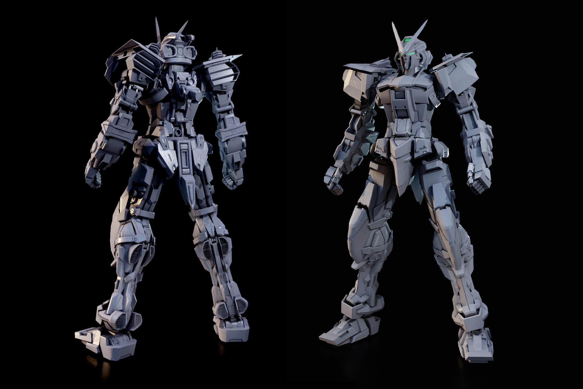 A Hard Surface 3D Model of Gundam Red Astray in clay render form.